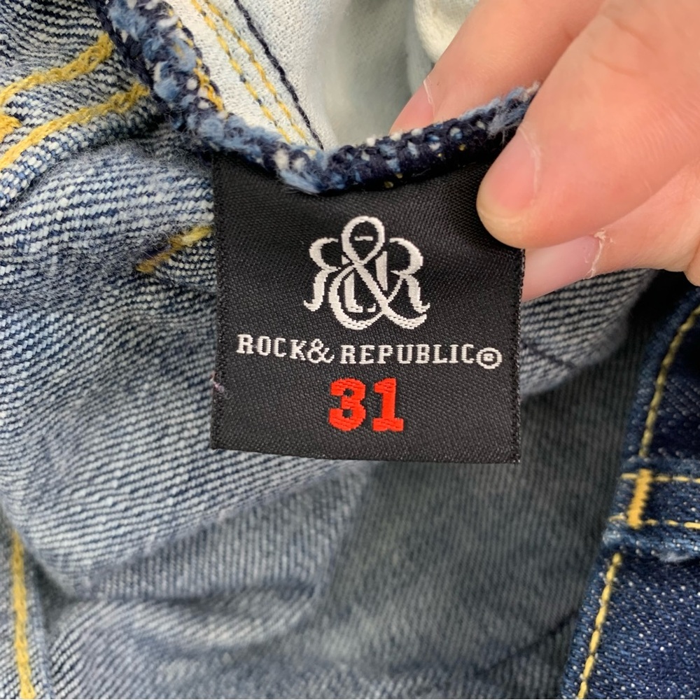 Rock & Republic Stella Jeans 36 X 34 Straight Dark Wash Embroidered Pockets Gold - Picture 6 of 12
